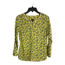 Talbots Womens Shirt Adult Size P Yellow Floral V Neck Button Long Sleeve - £18.20 GBP