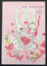 VTG Hallmark Embossed w/Ribbon Rabbits Embrace Sweetheart Valentine's Day Card - $9.49