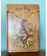 Scandinavian Painted Wood Plaque Wall Pocket Box Phone book file Decor s... - $28.71
