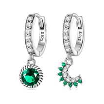 WOSTU 925 Silver Green Crystal Sun Moon Dangle Drop Earrings For Women Asymmetri - £18.84 GBP