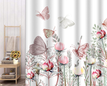 Butterfly Shower Curtain 72 X 72 Inch, Watercolor Floral Pink Peony Show... - $31.63