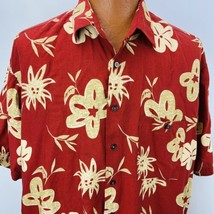 Natural Issue Hawaiian Aloha XL Shirt Hibiscus Palm Leaves Plumeria Red Tropical - £35.54 GBP