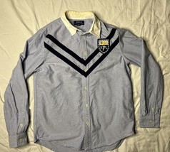 Polo Ralph Lauren Shirt Youth XL Blue Lion Crest Long Sleeve Button Up - $16.00