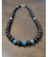 Black Lava Stone Bead Necklace With Dark Blue Lace Agate Hawaiian Beach ... - $649.74 MXN