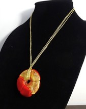 18k Gold Triple Strand Chain Link Murano Glass Flower Pendant Necklace 24&quot; - $474.21