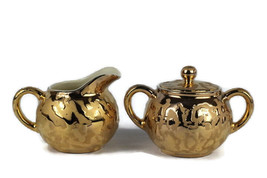 VTG McCoy Art Pottery Sunburst Bright Gold 24 Karat Gold Creamer &amp; Sugar Bowl - £19.56 GBP