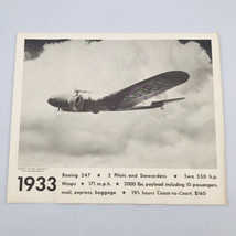 Vintage United Air Lines Photo Print 1933 Boeing 247 Airplane 550 HP Wasps - $26.86