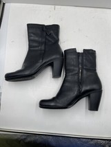 Ecco Ankle Booties Womens Size 8 Black Leather Block Heel Side Zipper 39 - £31.31 GBP