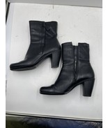 Ecco Ankle Booties Womens Size 8 Black Leather Block Heel Side Zipper 39 - $39.59