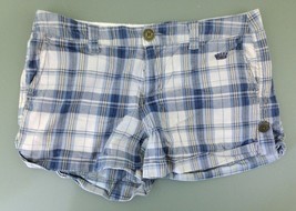OTB Women&#39;s Size 1/2 Blue Gray Plaid Low Rise Chino Short Shorts - £7.50 GBP