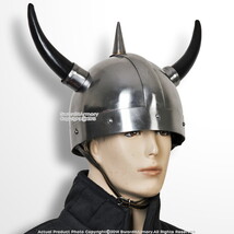 Medieval Norse Viking Warrior Helmet with Horns Spike 20G Steel LARP Cos... - $59.38