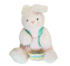 16&quot; BIG VINTAGE 1996 PLUSH CREATIONS PINK BUNNY RABBIT BASKET STUFFED AN... - £43.98 GBP