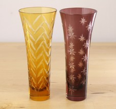 Bella Festiva Champagne Flutes Stemless Etched Glass Lot of 2 Pair about 6.25&quot;t - £23.73 GBP