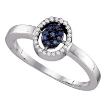 10k White Gold Womens Round Blue Color Enhanced Diamond Cluster Fashion Ring 1/6 - £143.77 GBP