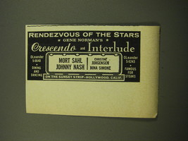 1959 Crescendo and Interlude Nightclubs Ad - Mort Sahl Johnny Nash Nina Simone - £14.76 GBP