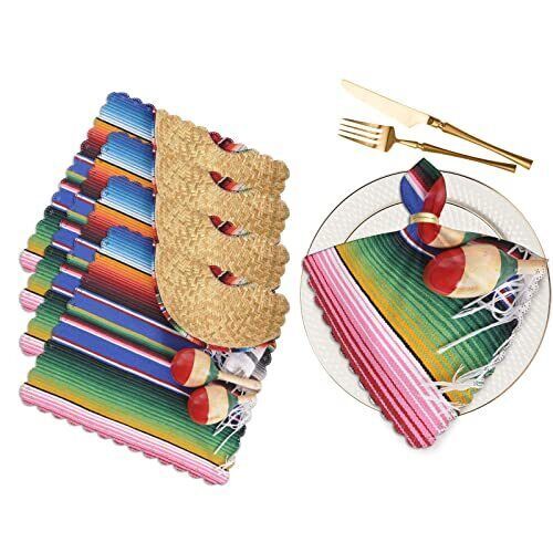 Yibeas Sombrero Cloth Napkins Set Of 4 Mexican Fiesta Blanket Border Carnival Ho - $46.84