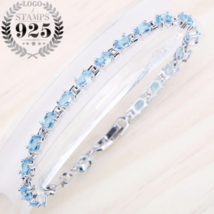 925 Sterling Silver Blue Pebbles AAA+ Cubic Zirconia Bracelet - £23.59 GBP