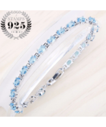 925 Sterling Silver Blue Pebbles AAA+ Cubic Zirconia Bracelet - £23.59 GBP