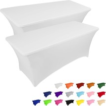 2 Pack 6FT Table Cloth for Rectangular Fitted Events Stretch White Table Covers  - £38.58 GBP