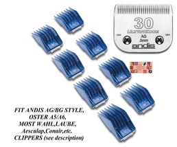 Andis 8 Pc Guide Clip Snap On Comb&amp;Ultraedge 30 Blade*Fit Many Oster,Wahl Clipper - £47.89 GBP