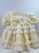 Vintage Mini World Ruffle Easter Dress Sz 3-6 Mos Yellow &amp; White- Lace 1... - $34.56