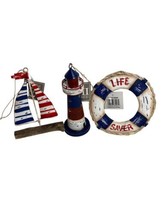 Gallarie II Sag Harbor Trio Christmas Ornament Lighthouse Life Saver Sailboat - $19.79