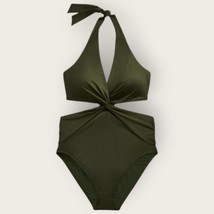 NEW Lauren Ralph Lauren Twist-Front Cutout Halter One-Piece Olive Green ... - $68.60