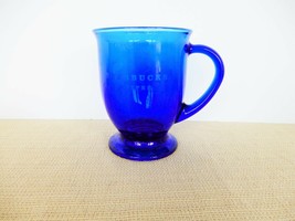 Starbucks Anchor Hocking Cobalt blue glass pedestal coffee mug - £11.88 GBP