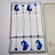 Set of 4 Handblown Glass Blue Whales Dolphins 8&quot; Drink Stirrers Swizzle Sticks - £14.98 GBP