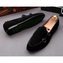 Handmade men black double monk shoes, men dress leather shoes, loafer shoes men - £100.96 GBP+