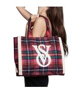 Victoria&#39;s Secret VS Plaid Sherpa Trim Large Tote Bag Travel Winter Holi... - $275.42 MXN