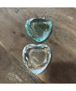 2 Rosenthal Lead (1) Clear &amp;  (1) Teal Crystal Faceted Heart Shaped Pape... - $20.51 CAD