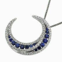 14K White Gold Plated 1Ct Simulated Blue Sapphire Diamond Crescent Moon Pendant - £76.13 GBP