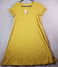 LOFT T Shirt Dress Women Size XS Yellow 100% Cotton Short Sleeve Round Neck Slit - £16.68 GBP