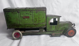VTG  STRUCTO Pressed Steel Push Toy Truck Green Original Paint 21&quot; l x 9.25&quot; - £399.63 GBP