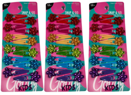 3 Goody Snap & Go Jeweled Flower Hair Clip Rainbow Barrettes 36 Clips 22042 - £10.38 GBP