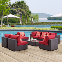 Convene 8 Piece Outdoor Patio Sectional Set Espresso Red EEI-2370-EXP-RED-SET - £2,668.87 GBP