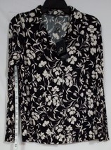 Adrianna Papell Women&#39;s Button Down Floral Long Sleeves Top Black/White ... - £26.91 GBP