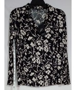 Adrianna Papell Women&#39;s Button Down Floral Long Sleeves Top Black/White ... - $47.27 CAD