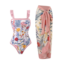 One Piece with Cover Up Monokini High Cut Tummy Control Set Ruffled Swimsuits - £31.89 GBP
