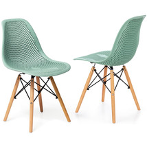Costway Set of 2 Plastic Hollow Out Chair Mid Century Modern Wood-Leg Seat Green - £88.13 GBP
