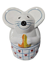 Mouse and Hearts Apron Parmesan Cheese Dispenser Shaker Eye Holes Ceramic VTG - £14.58 GBP