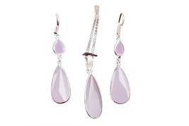 Sterling Silver Rose Quartz Gemstone Handmade Pendant Earrings Gift For Mother&#39;s - £40.84 GBP