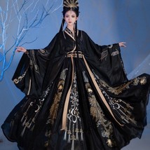 Phoenix Black Gold Embroidered Gown Set | Women Dress Top Skirt Cloak Pr... - £530.79 GBP