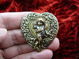(b-ang-28) Cherub Angel Cupid flowers heart love brass pin pendant - £15.51 GBP