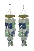 Blue Green and White Capiz Shell Wind Chime for Garden Patio Yard Set of 2 - $49.49