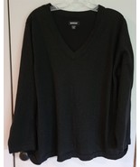 Womens Plus 22/24 Avenue Black/Silver Metallic Thread V-Neck Knit Sweater - €16,14 EUR