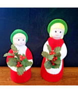 2 Enesco Ceramic Flocked Girl Christmas Figurines w/Holly 6&quot; 5&quot; Tall Tai... - £16.24 GBP