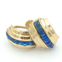 CORO channel-set rhinestone screw-back earrings - vintage light blue gold-tone - £20.04 GBP