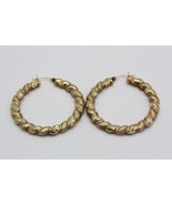Fine 10K Yellow Gold Satin Finish Diamond Cut Design Twist Hoop Earrings 50MM - $625.00